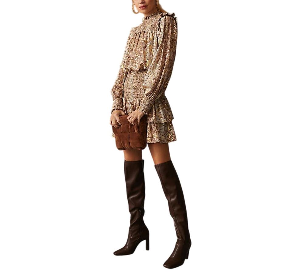 Endless Rose Glamorous Gold Smocked Ruffle Dress Size S
